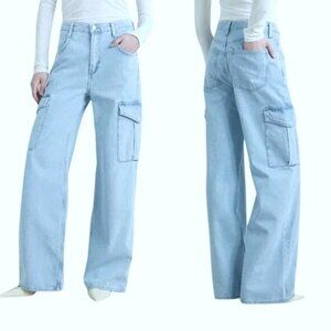 AGOLDE Minka Wide Leg Cargo Jeans Light Wash High Rise Utility Denim Size 32